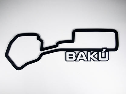 Silueta minimalista del circuito de Baku de Formula 1 sobre fondo blanco para pared