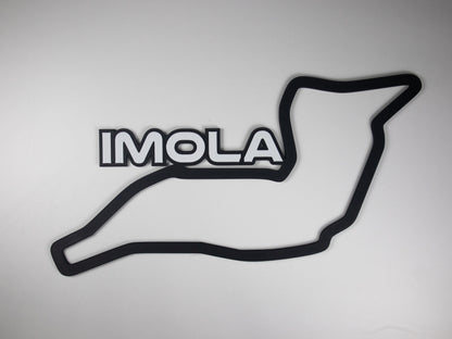 Silueta minimalista del circuito de Imola de Formula 1 sobre fondo blanco para pared