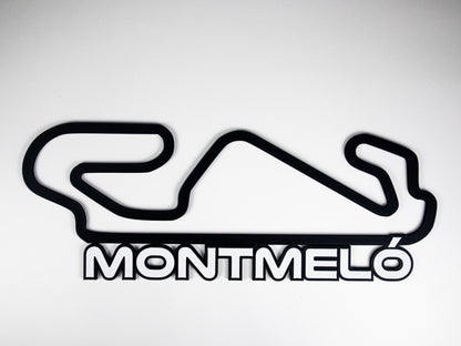 Silueta minimalista del circuito de Montmelo de Formula 1 sobre fondo blanco para pared.
