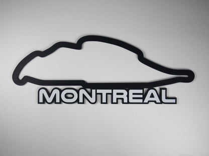 Silueta minimalista del circuito de Montreal de Formula 1 sobre fondo blanco para pared