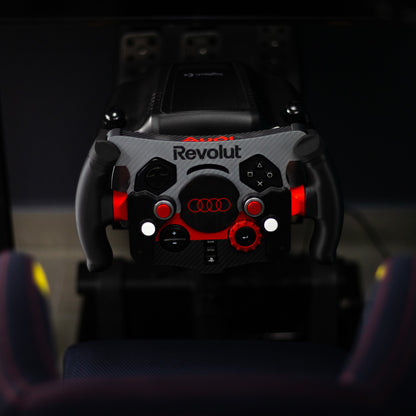 Vista frontal superior de mod F1 Audi montado en simulador de carreras